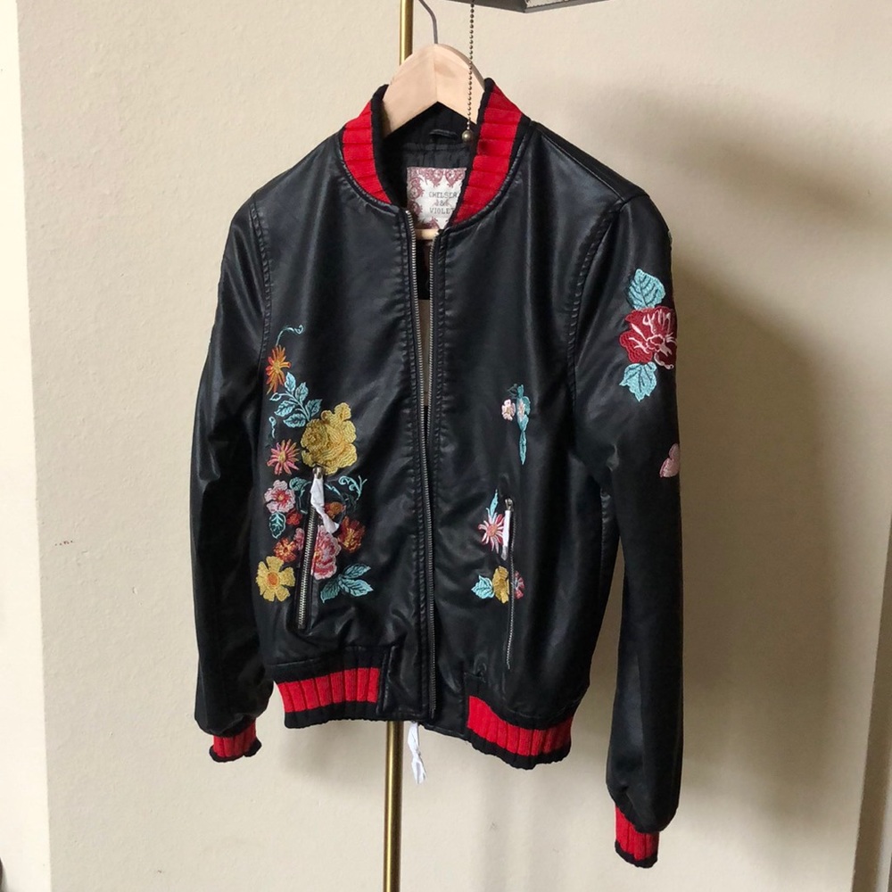Never Worn Embroidered Leather Jacket